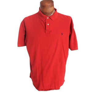 VTG POLO RALPH LAUREN Men's Red Short Sleeved Pique Polo Shirt Size Large USA